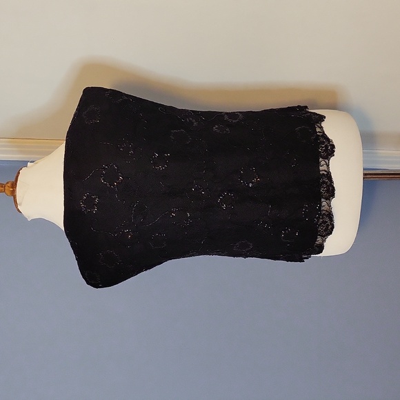 Alice + Olivia Black Top Tank Sequins Beads Circles Lace Layered Small - Picture 5 of 5